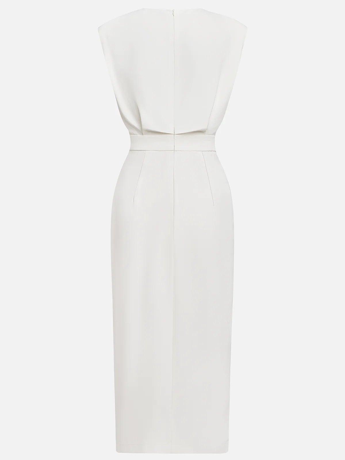 Ellery Canberra™ | Marlene™ - Solid Midi Dress with Button Slit and Round Neckline