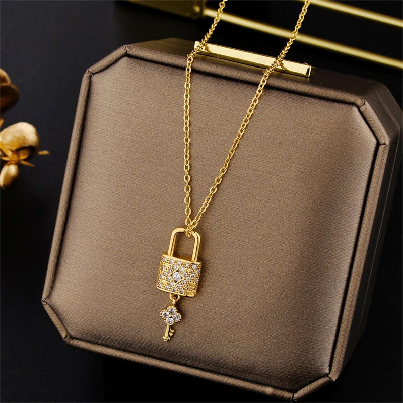 Ellery Canberra™ - Luna | Luxury Zircon Crystal Lock Necklace