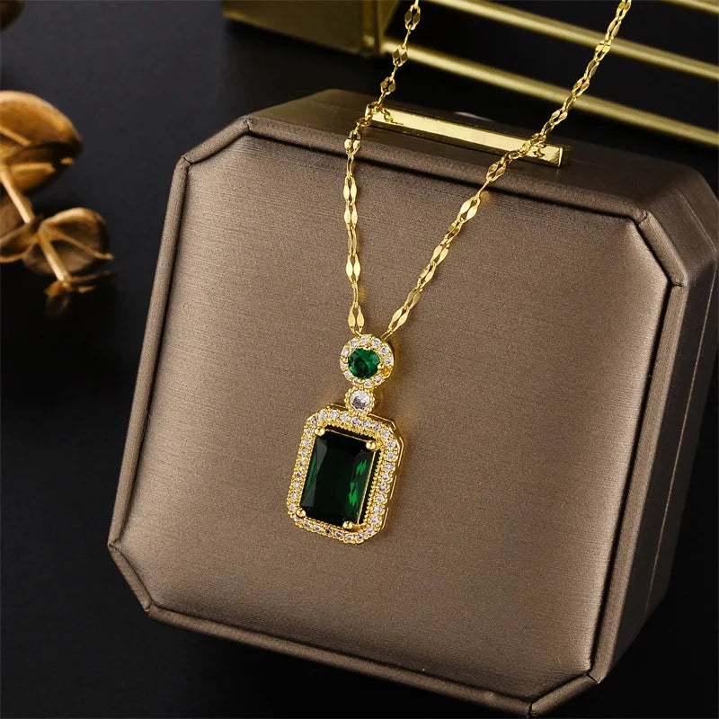 Ellery Canberra™ - Luna | Luxury Zircon Crystal Emerald Necklace